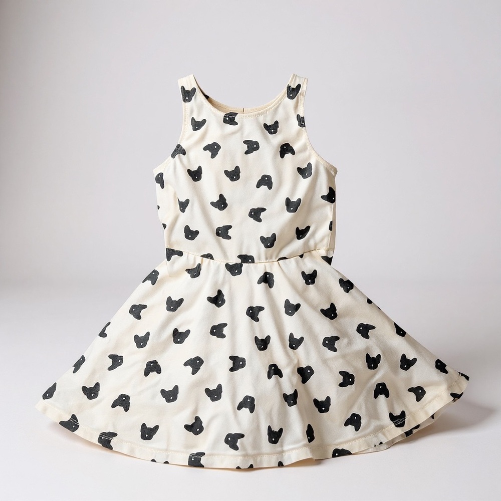 Charming Kids Dress with Boston Terrier Print - Black & White